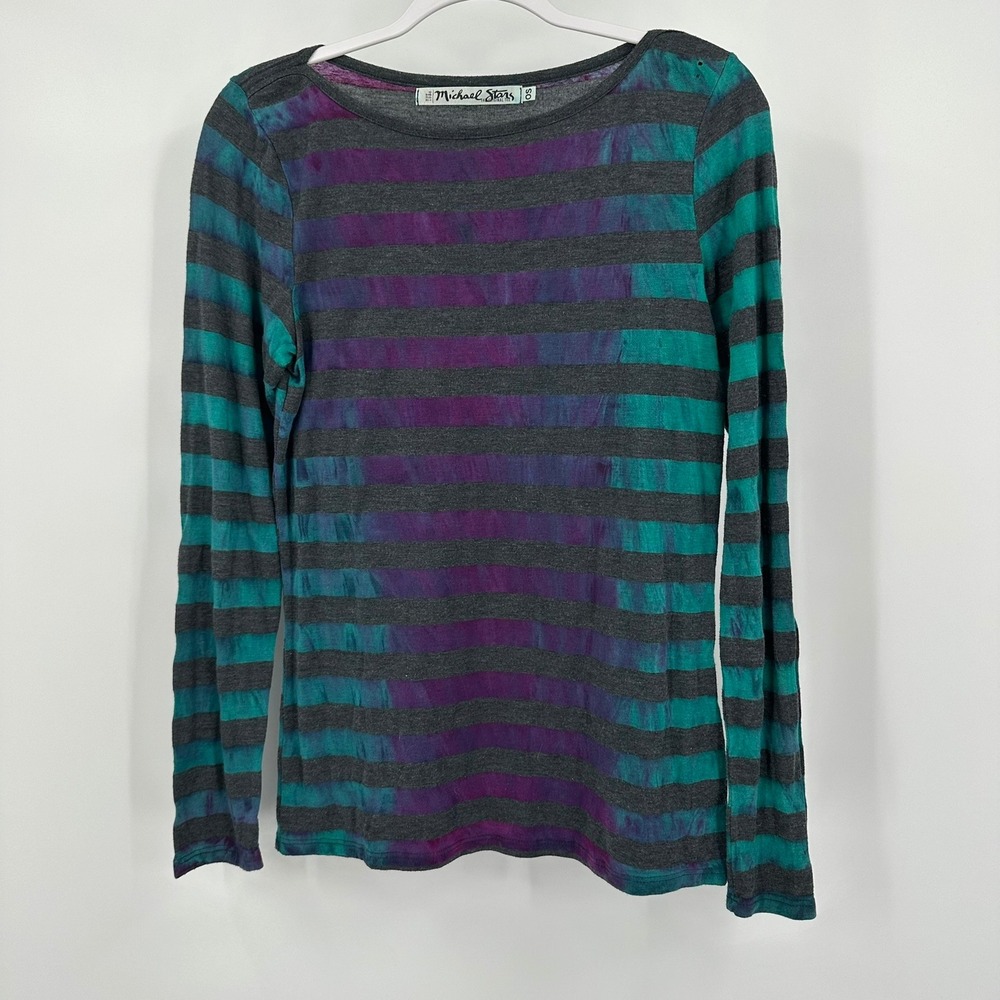 Michael Stars Womens Top OS Striped Tie Dye Indie Boho Festival Purple Teal FLAW